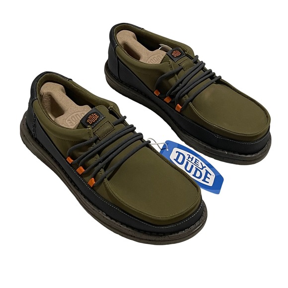 Hey Dude Wally Guard Mens 10 Dark Olive Multi Water Repellent Loafers 44538-3ZZ